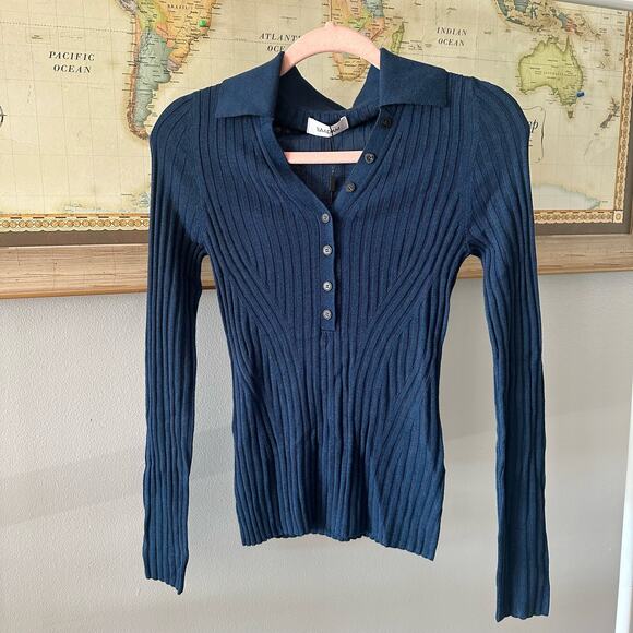 Naadam Navy Ribbed Open Neck Polo - Picture 4 of 9